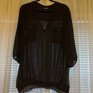 Lane Bryant black blouse with smocked banded bottom - Size 26/28